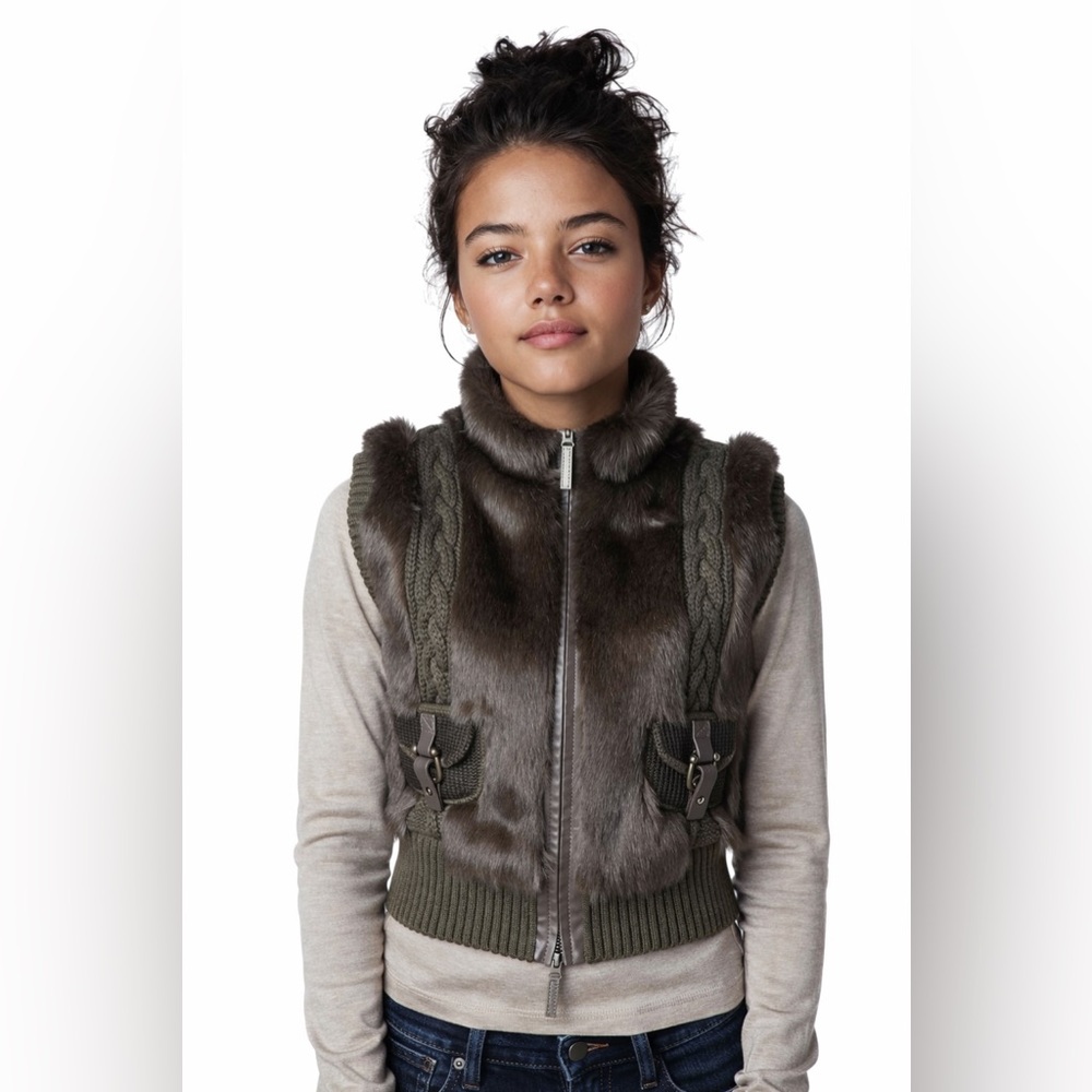 Real Fur / Knit Vest • Lined